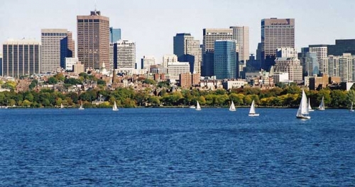 zicht op Boston vanuit de campus